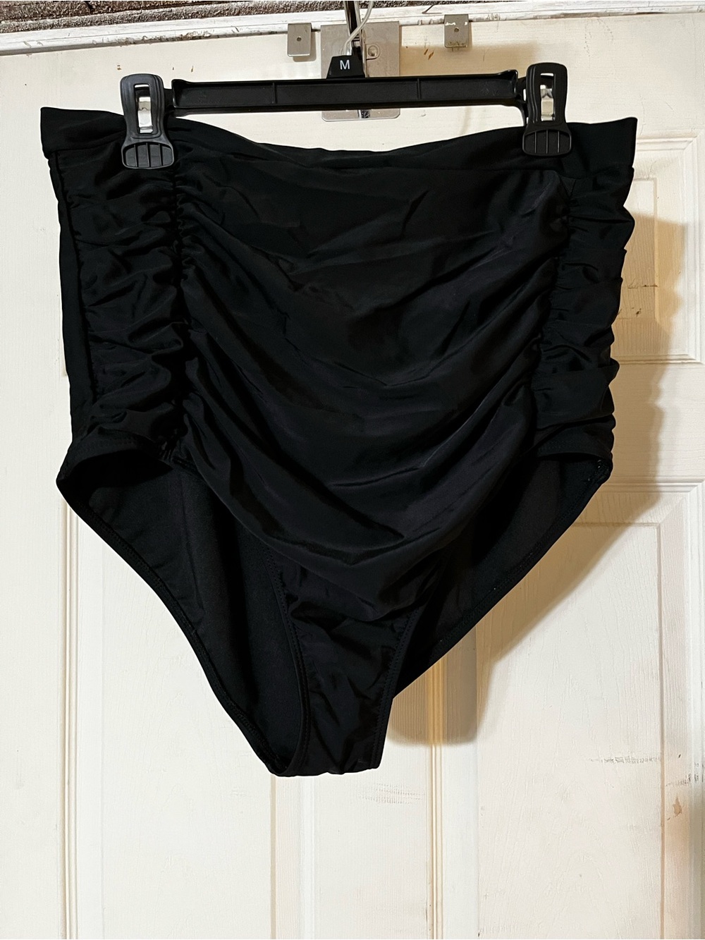 COCOSHIP Black High-Waist Ruched Swim Bottoms